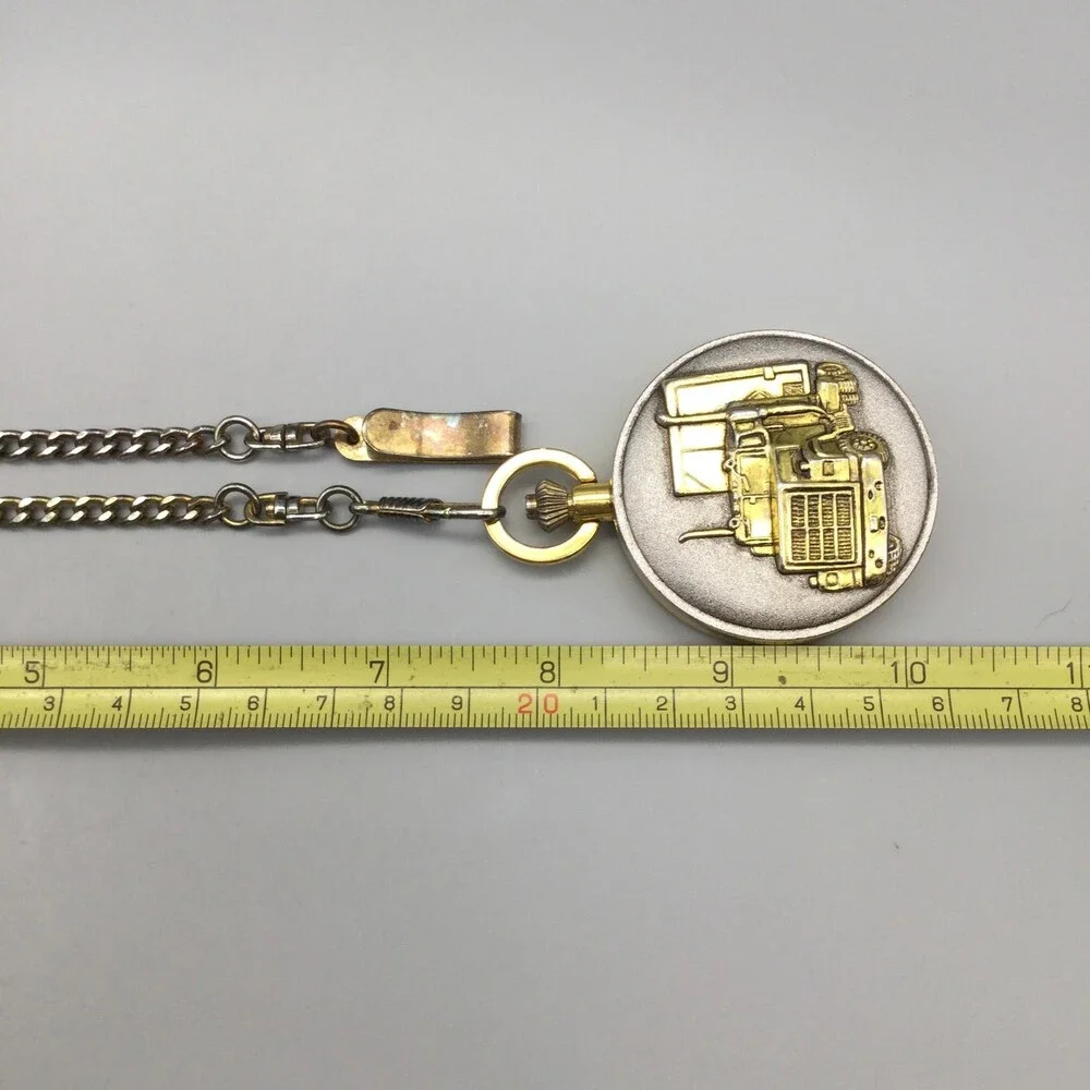 Milan Pocket Watch Men 48mm Silver Gold Tone Truck Full Hunter Chain New Battery